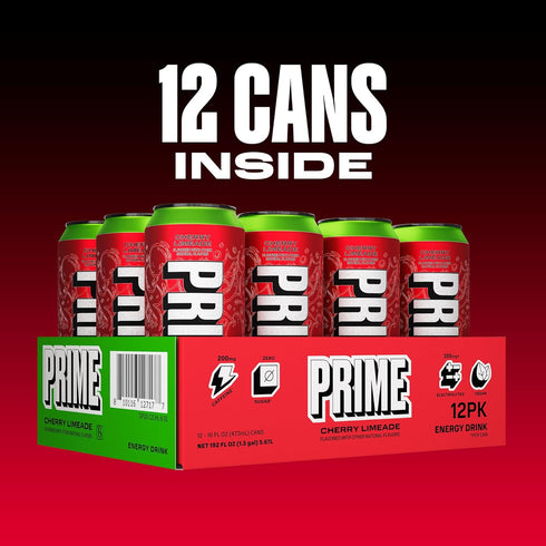 200mg 355mg Free,16 12 Pack PRIME Energy CHERRY LIMEADE, Zero Sugar Energy Drink, Caffeine and of Electrolytes