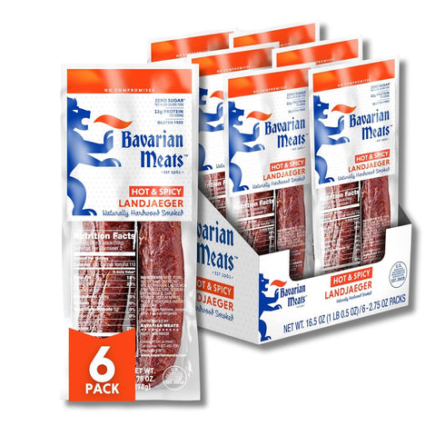 Bavarian Meats Hot & Spicy Landjaeger German Style Smoked Sausage Snack Sticks,