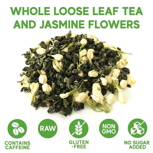 4oz (113g) Sou Zen Jasmine Green Tea Loose Leaf Blend | Premium Quality Tea Leaves and Flowers | Raw with Naturally