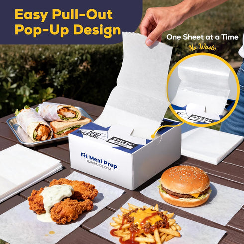 1000 Pack 6 10.75 Inches Fit Meal Prep x Deli Wax Paper Sheets, Interfolded Pop-Up Pre-Cut Deli Wraps, Waterproof