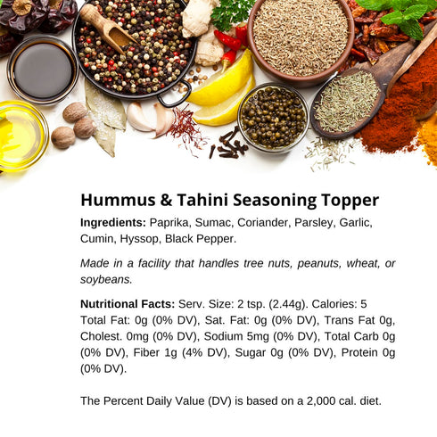 Hummus Hummus, 2.4 oz. Premium & Tahini Seasoning Topper by SPICE + LEAF - Vegan Kosher Pesticide Free - Spice blend