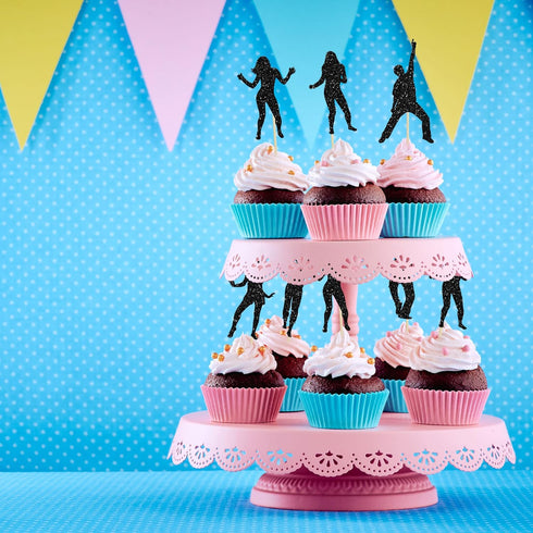 Ephlyn 24Pcs Dancing Cupcake Toppers Glitter Dancing Hip Hop Theme Cake Toppers Birthday Cake Decoration for Wedding