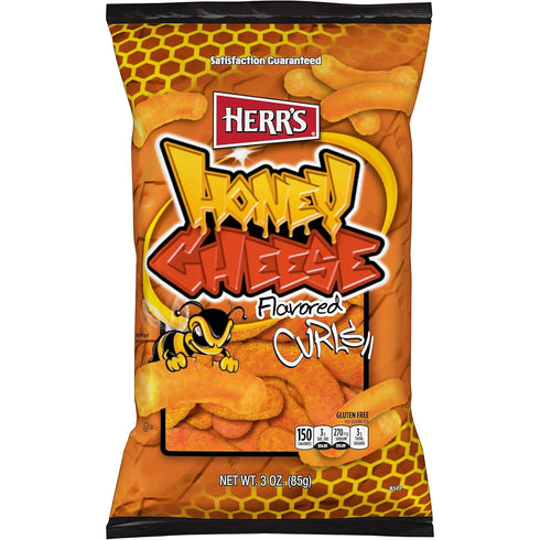 Herrs Cheese Curls, Honey Cheese Flavored, Gluten Free Snacks, 3oz Bag (20
