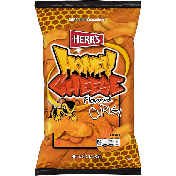 Herrs Cheese Curls, Honey Cheese Flavored, Gluten Free Snacks, 3oz Bag (20