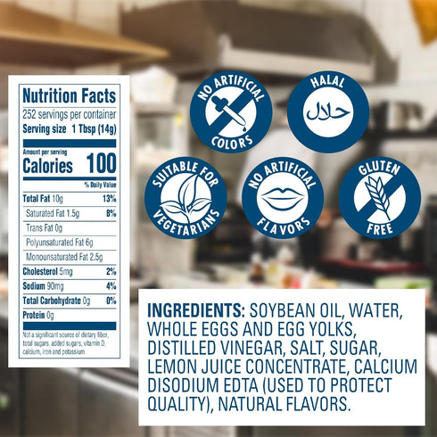100% Free,Vegetarian,Kosher,1 Gallon,128 oz,(Pack 2) Hellmann's Real Mayonnaise Jar,Condiment