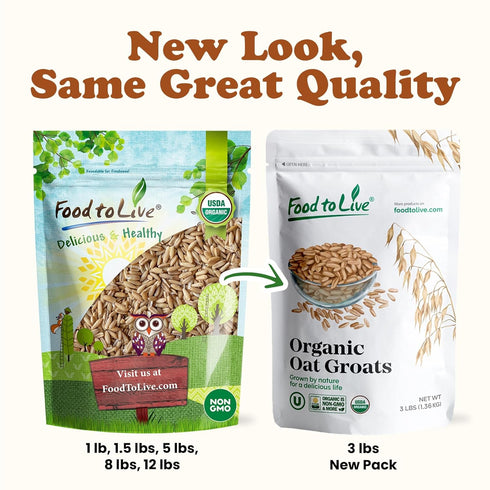 1 100% Food to Live Organic Oat Groats, Pound Whole Grain, Non-GMO Seeds, Kosher, Raw, Non-Irradiated, Vegan, Bulk, Low