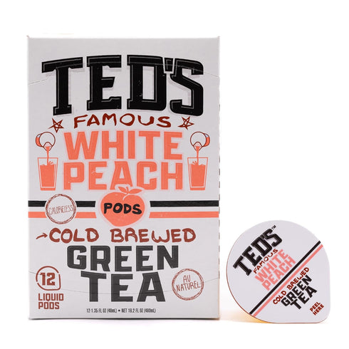 Pack 12 Ted's Tea by Java House - Single Serve Liquid Concentrate Pods - Peel and Pour - White Peach Green Tea