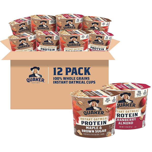 Quaker Instant Oatmeal Express Cups, 10g Protein 2 Flavor Variety Pack, (Pack