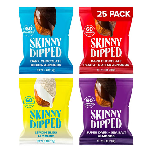 SkinnyDipped Snack Attack Minis Almond Variety Pack, Healthy Snack, Plant Protein, Gluten