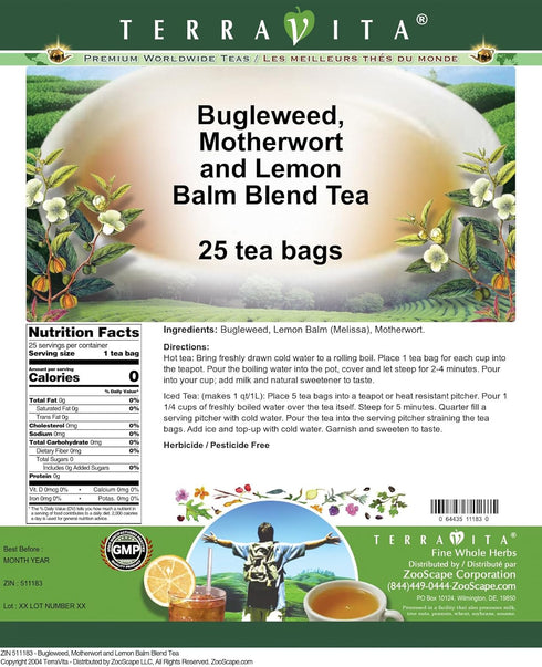 Terravita (25 511183) 3 Pack Thyroid Support Tea - Bugleweed, Motherwort and Lemon Balm Tea Bags, ZIN: