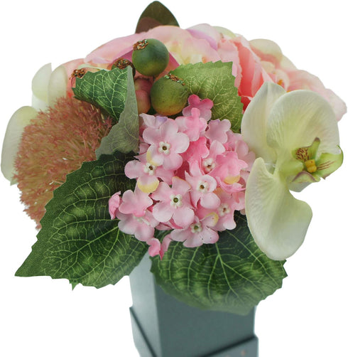 8" (1, Artificial Mix Roses Hydrangeas Orchids Wedding Bouquet Centerpiece Pink)