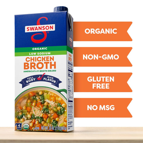 100% 32 oz (Pack 6) Swanson Natural Low Sodium Organic Chicken Broth, Carton