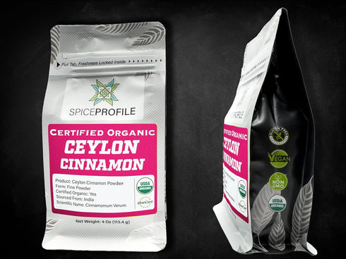 Spice Profile | USDA Organic Ceylon Cinnamon Powder | Resealable 4oz Pouch | 100% Pure & Raw | Sweet & Citrusy | Great for Cooking, Baking & Beverages