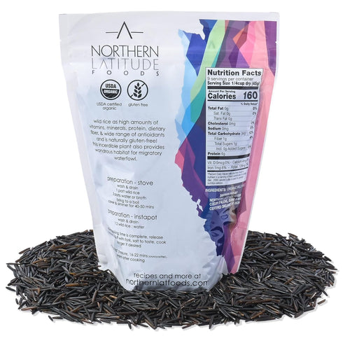 Northern Latitude Foods 15oz Organic Wild Rice - | NON-GMO | Lake Harvested | Sustainable | Naturally Gluten Free