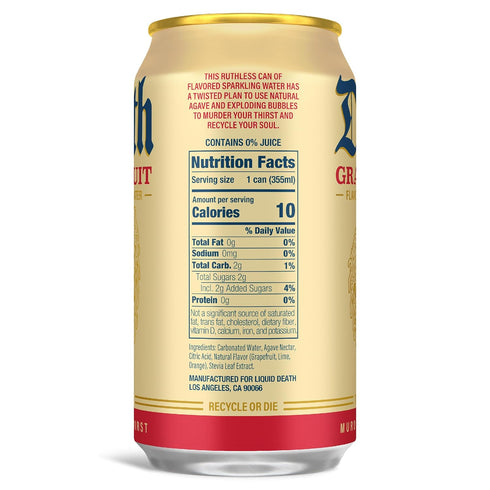 12 Oz (Pack 12) Liquid Death Soda-Flavored Sparkling Water - Grave Fruit (Grapefruit Flavor), Less Sugar*, Huge Flavor