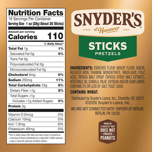 16 Oz Snyder's of Hanover Sticks Pretzels