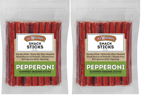 Old Wisconsin Pepperoni Sausage Snack Sticks,Naturally Smoked,Ready to Eat,High Protein,Low Carb,Keto,Gluten Free,28