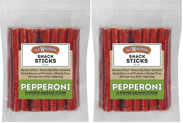 Old Wisconsin Pepperoni Sausage Snack Sticks,Naturally Smoked,Ready to Eat,High Protein,Low Carb,Keto,Gluten Free,28