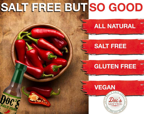 Doc's Original Salt Free Hot Sauce - 5 oz, MILD Red Louisiana Style, All Natural, Gluten Free & Vegan