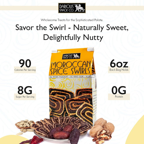 6 oz Darious Snack Co VEGAN and plant-based Moroccan Spice Date Swirls for Delicious BreakFast, Slightly Sweet