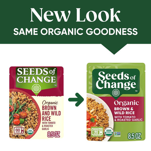 8.5 oz (Pack 12) SEEDS OF CHANGE Certified Organic Brown and Wild Rice with Tomato & Roasted Garlic, Organic Food