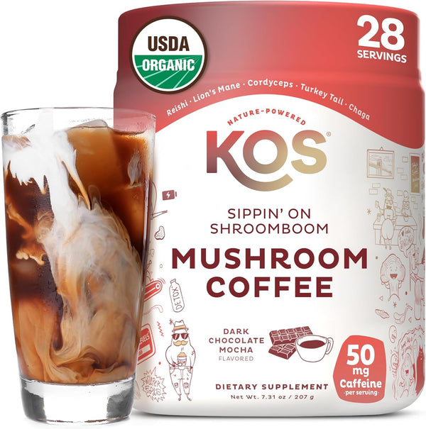 KOS Mushroom Coffee - USDA Certified Organic - Dark Chocolate Mocha Flavor