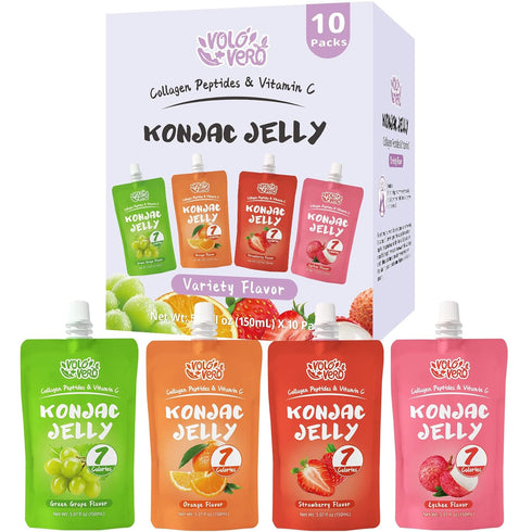 Konjac Jelly Pouch Drinkable Variety Pack, 7 Calories, 10 Pack, 0 Sugar,