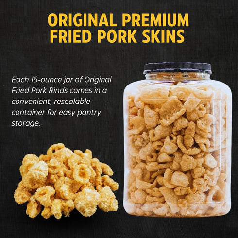 Generic (2) 16oz Original Fried Pork Rinds, Resealable Jar Crunchy Premium Chicharrones High Protein Low Carb