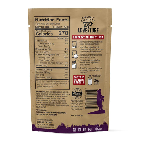 20g (Pack 9 Kodiak Cakes Dark Chocolate Sea Salt - Overnight Oats with Protein, High Fiber Breakfast of Pouches)