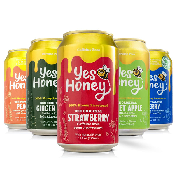 Yes Honey Sparkling Tea & Soda Variety Pack, 5 Flavors, 11oz Cans,