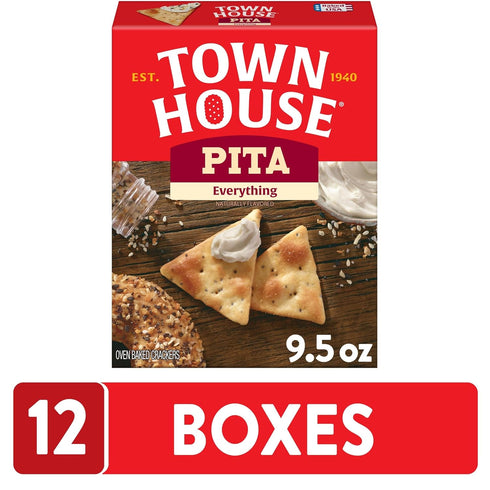 (12 Town House Pita Oven Baked Crackers, Party Snacks, Everything Flavor Boxes)