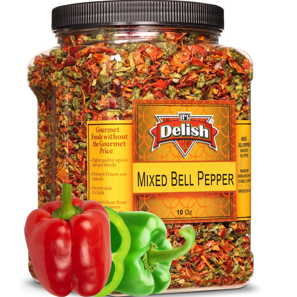 Dehydrated Dried Red and Green Bell Peppers Mix by It's Delish, Jumbo