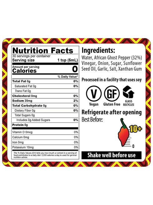 African Ghost Pepper Hot Sauce 5 fl oz Glass Bottle by African Dream Foods, All Natural Thick and Chunky
