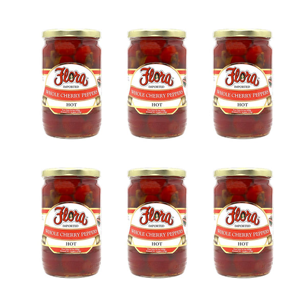 Flora Foods Whole Hot Cherry Peppers in Water & Vinegar Case of