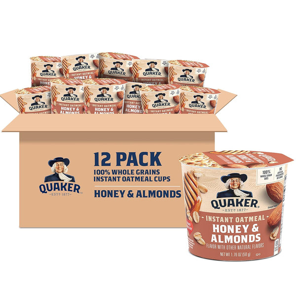 Quaker Instant Oatmeal Express Cups, Honey & Almonds, 1.76 Ounce (Pack of