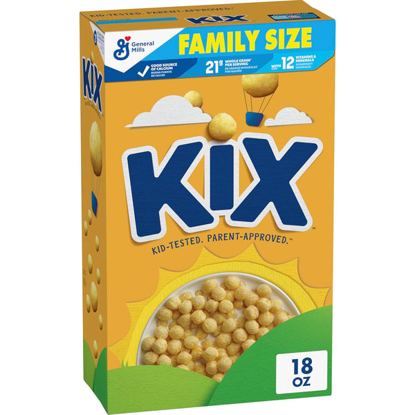 Kix Whole Grain Breakfast Cereal, Crispy Corn Cereal Puffs, Family Size, 18