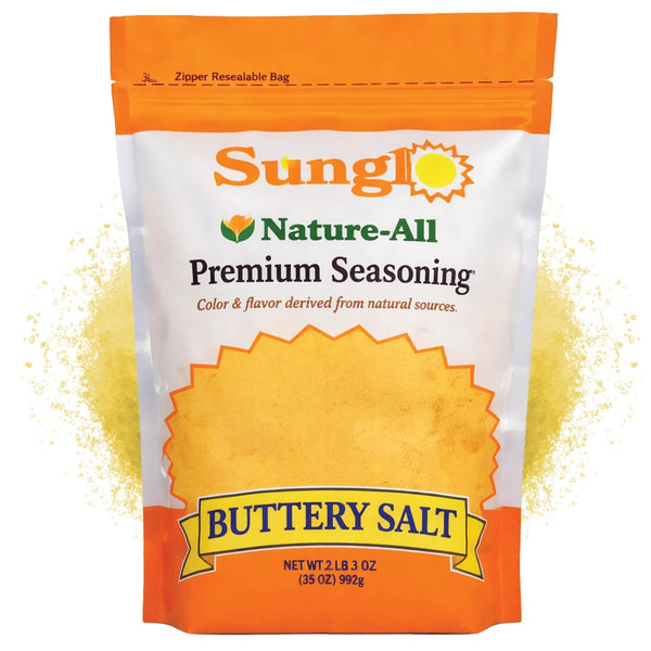 Sunglo Nature-All Buttery Salt, Popcorn Salt 35oz Resealable Bag Bag, Natural Butter