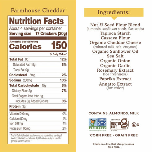 4.25 (Pack 6) Simple Mills Farmhouse Cheddar Almond Flour Crackers, Gluten Free, Flax Seed, Sunflower Seed, Corn Free