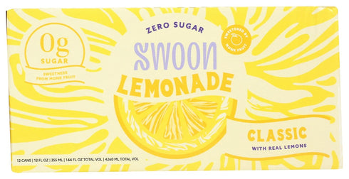 Swoon 12 (Pack 12) Classic Lemonade, Zero Sugar, Low Calories, Vegan Friendly, Kosher, Gluten Free & Non-GMO, Fluid