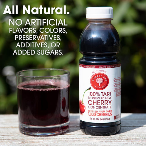 (3 Pack 16 Oz Cherry Bay Orchards Tart Montmorency Cherry Concentrate Bottle) - All Natural Juice Sleep Aid - GMO