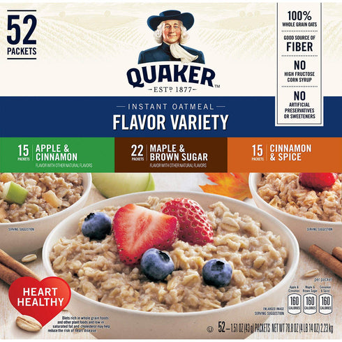 52 Count (Pack 1) QUAKER VARIETY OATMEAL HOT CEREAL INSTANT