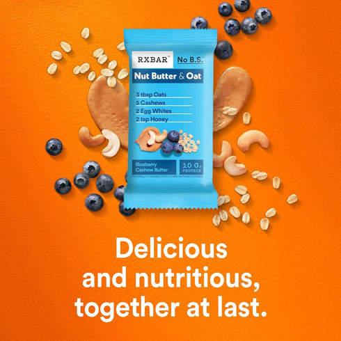 23.2oz (12 Count) RXBAR Nut Butter and Oat Protein Bars, Protein Snacks, Snack Bars, Blueberry Cashew Butter, Box