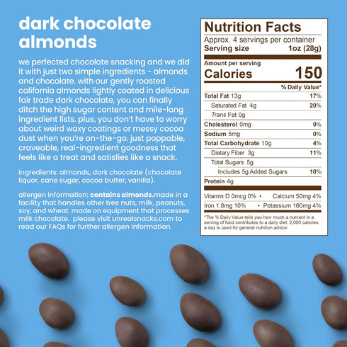 (3 UNREAL Dark Chocolate Almonds - Certified Vegan, Gluten Free, Fair Trade, Non-GMO, No Sugar Alcohols or Soy bags)