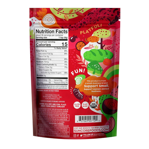 Suncore Foods Organic Red Beet Powder, Gluten-Free, Non-GMO, 5oz (1 Pack)