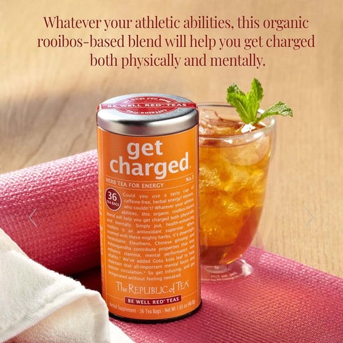36 The Republic of Tea - Get Charged Herb Tea for Energy, Tea Bags, Tin | Red Tea | Caffeine-free