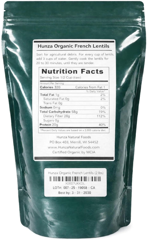 Hunza Natural Foods (2 lbs) Hunza Organic French Lentils