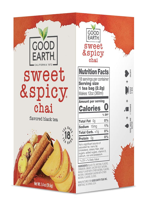 18 (Pack 6) Good Earth Tea Sweet & Spicy Chai Black Tea, Teabags