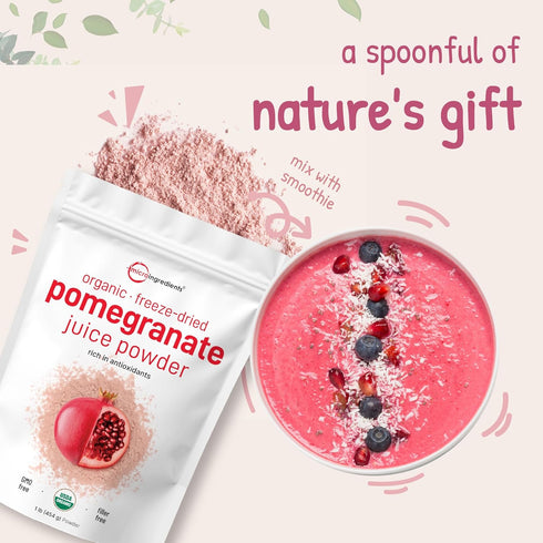 1 100% Organic Pomegranate Juice Powder, Pound | Natural Fruit Powder | Freeze Dried & Cold Pressed | No Sugar