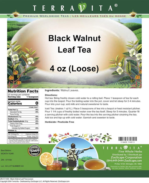 Terravita (4 oz, 511430) Black Walnut Leaf Tea (Loose) ZIN: