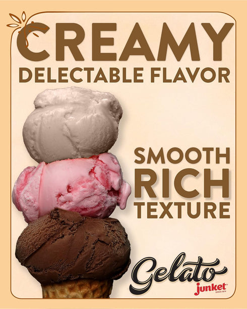 4 1 Pack 6) Junket Gelato Mix: Stracciatella (Vanilla Chocolate), Dark Chocolate, & Strawberry Cheesecake, Homemade